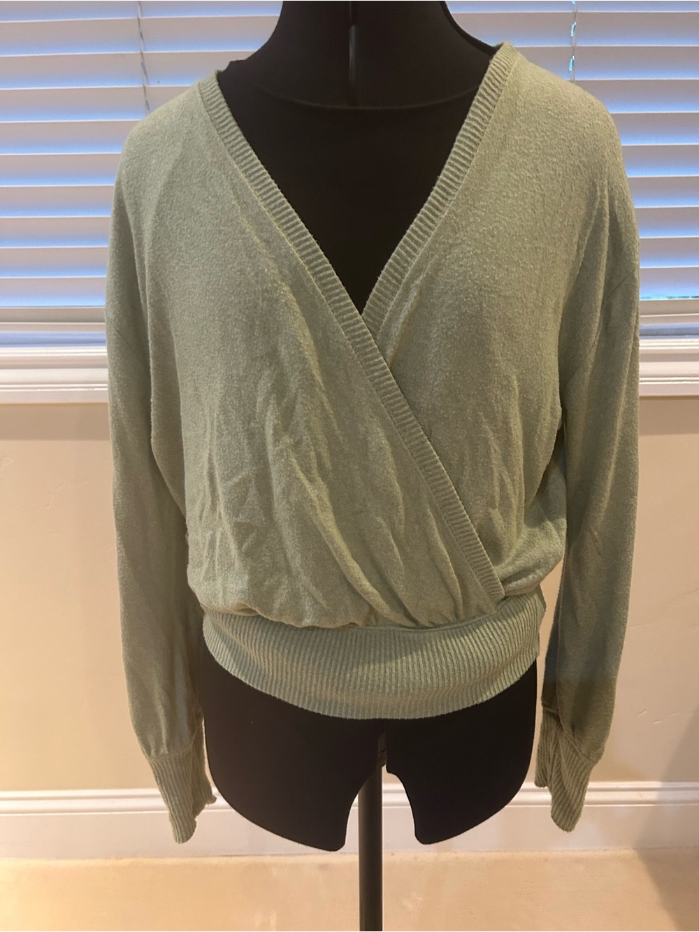 Anthropologie Sage Green Wrap V-Neck Pullover